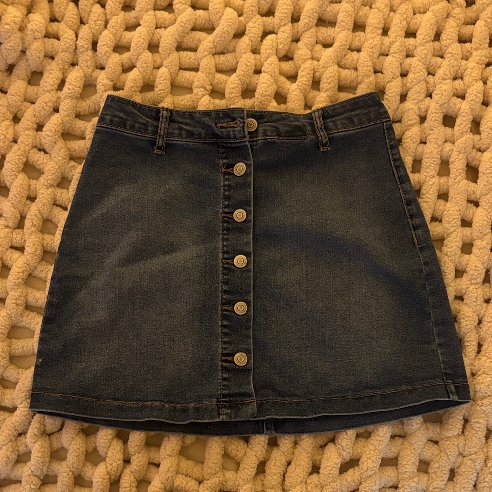 Button Up Denim Dark Blue Jean Skirt